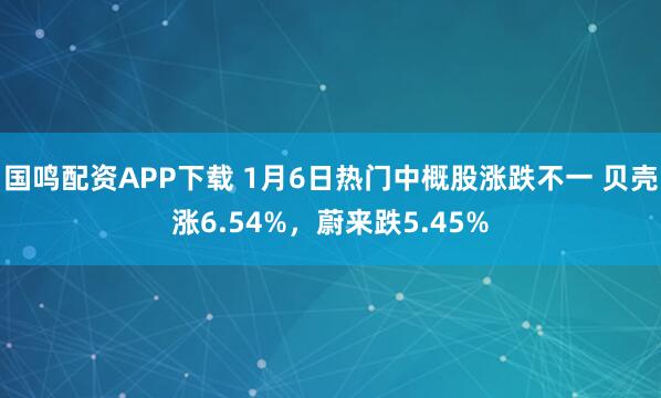 国鸣配资APP下载 1月6日热门中概股涨跌不一 贝壳涨6.54%，蔚来跌5.45%
